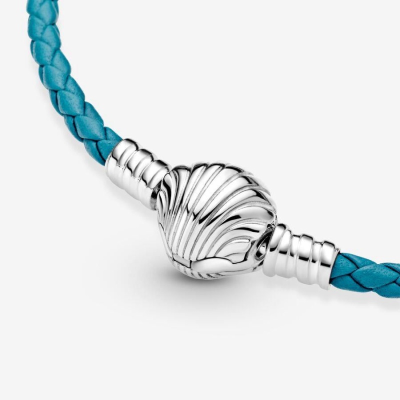 Bracelet avec Charms Pandora Moments Seashell Clasp Braided Cuir Turquoise | SCA-79402545