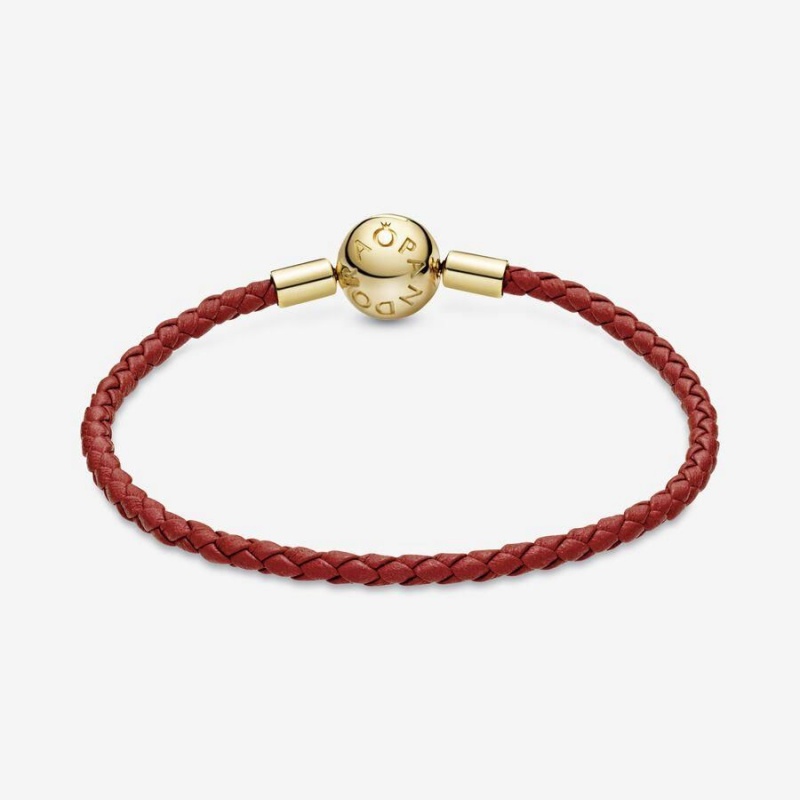 Bracelet avec Charms Pandora Moments Woven Cuir Rouge | HED-79705700