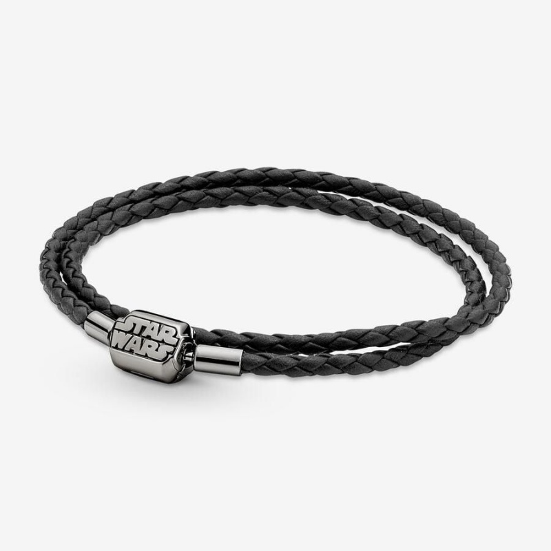 Bracelet avec Charms Pandora Moments Star Wars? Limited Edition Clasp Double Cuir Noir | OZX-65945951