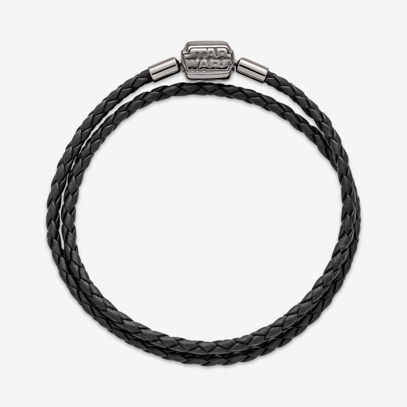 Bracelet avec Charms Pandora Moments Star Wars? Limited Edition Clasp Double Cuir Noir | OZX-65945951