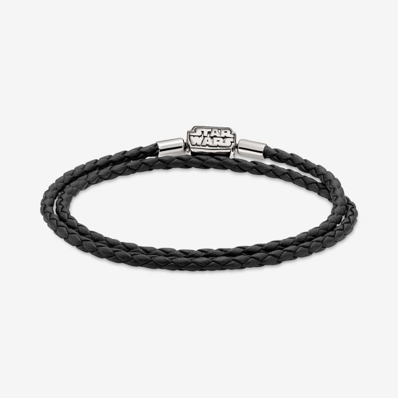 Bracelet avec Charms Pandora Moments Star Wars? Limited Edition Clasp Double Cuir Noir | OZX-65945951