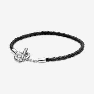 Bracelet avec Charms Pandora Moments Braided Cuir T-Bar Noir | LIQ-79756583