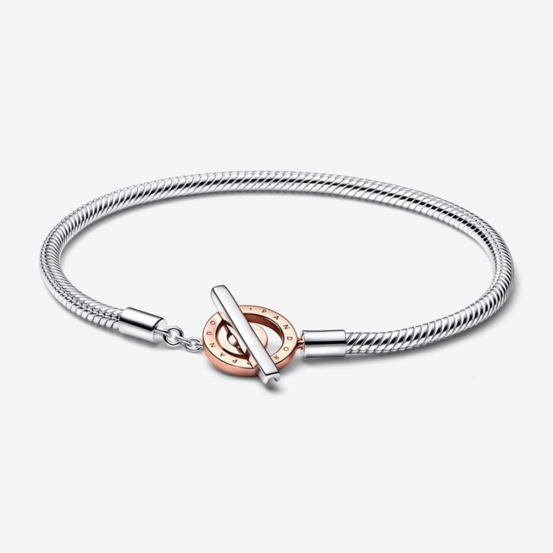 Bracelet Cha?ne Pandora Signature Two-Tone Logo T-Bar Snake | TVR-71448807