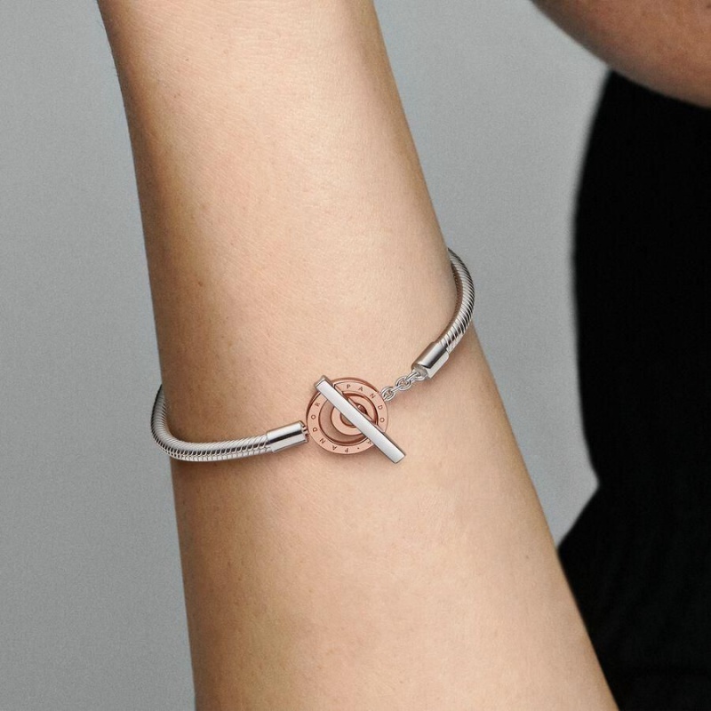 Bracelet Cha?ne Pandora Signature Two-Tone Logo T-Bar Snake | TVR-71448807