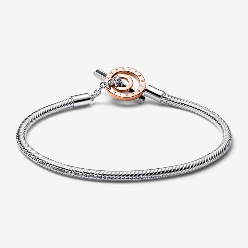 Bracelet Cha?ne Pandora Signature Two-Tone Logo T-Bar Snake | TVR-71448807