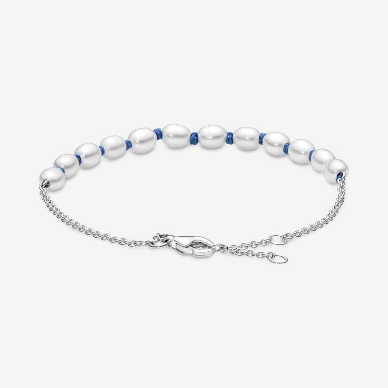 Bracelet Cha?ne Pandora Treated Freshwater Cultured Pearl Cord Bleu | UFD-95308792