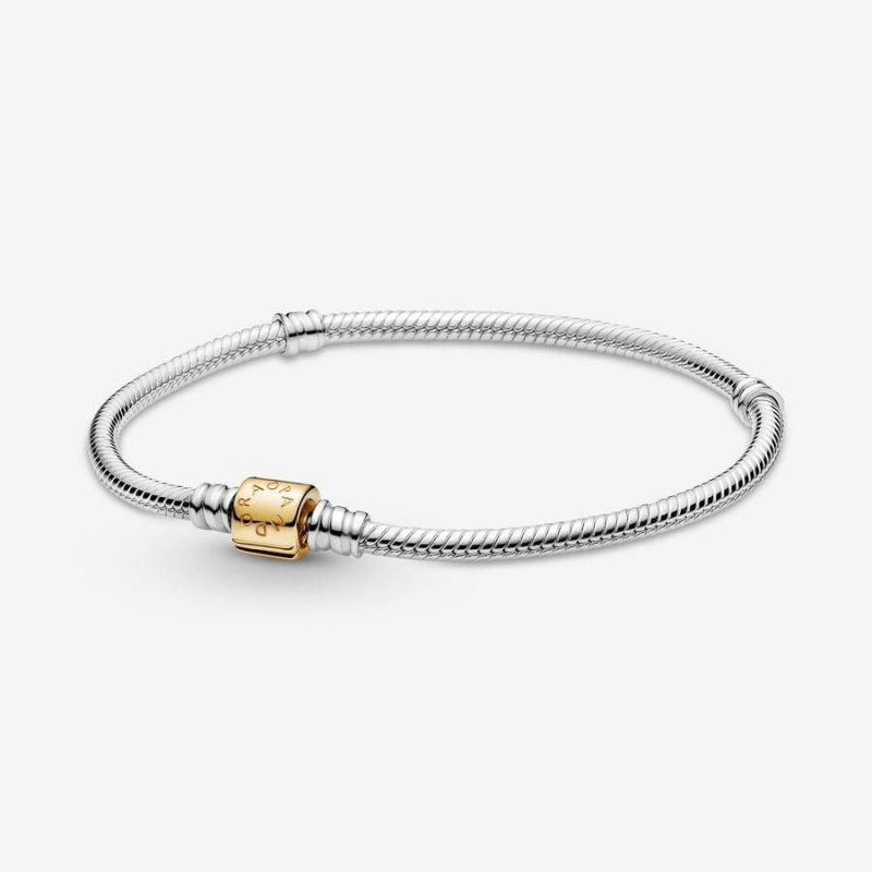 Bracelet Cha?ne Pandora Moments Two-Tone Barrel Clasp Snake | PXT-39503719