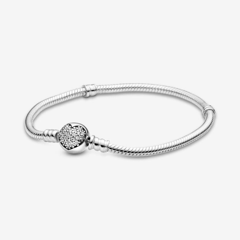 Bracelet Cha?ne Pandora Moments Sparkling Heart Clasp Snake | EXP-78675371