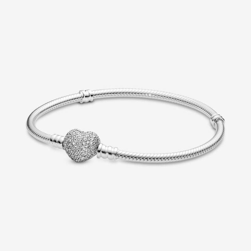 Bracelet Cha?ne Pandora Moments Sparkling Heart Clasp Snake | HTL-19262400