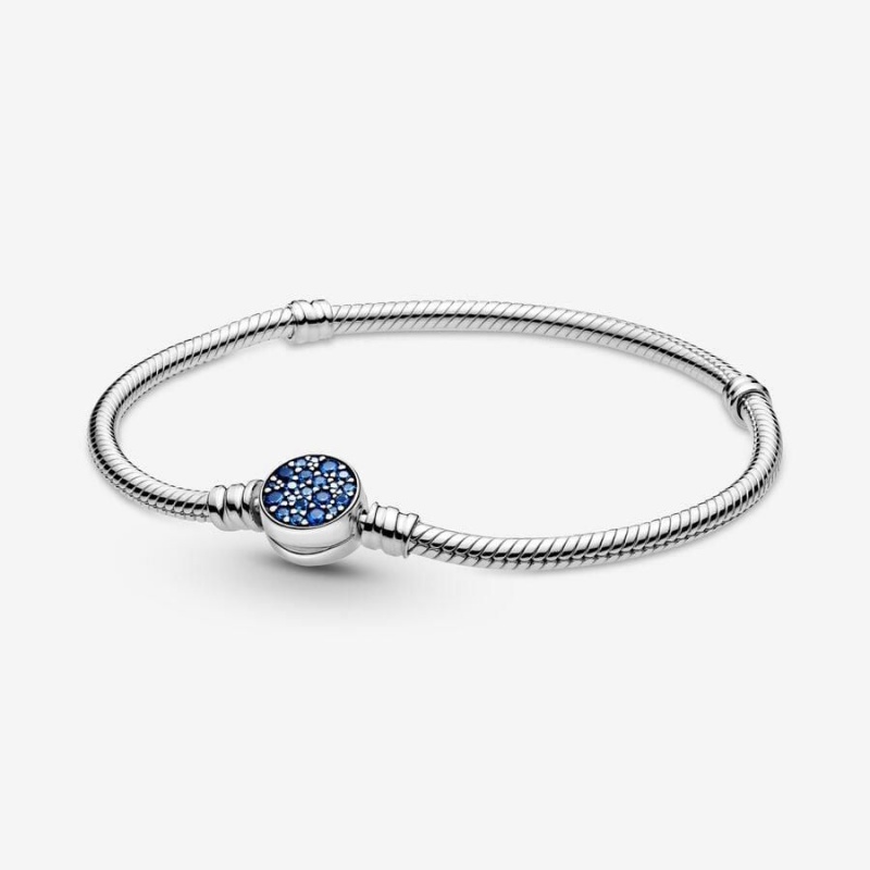 Bracelet Cha?ne Pandora Moments Sparkling Disc Clasp Snake Bleu | MAK-86346196