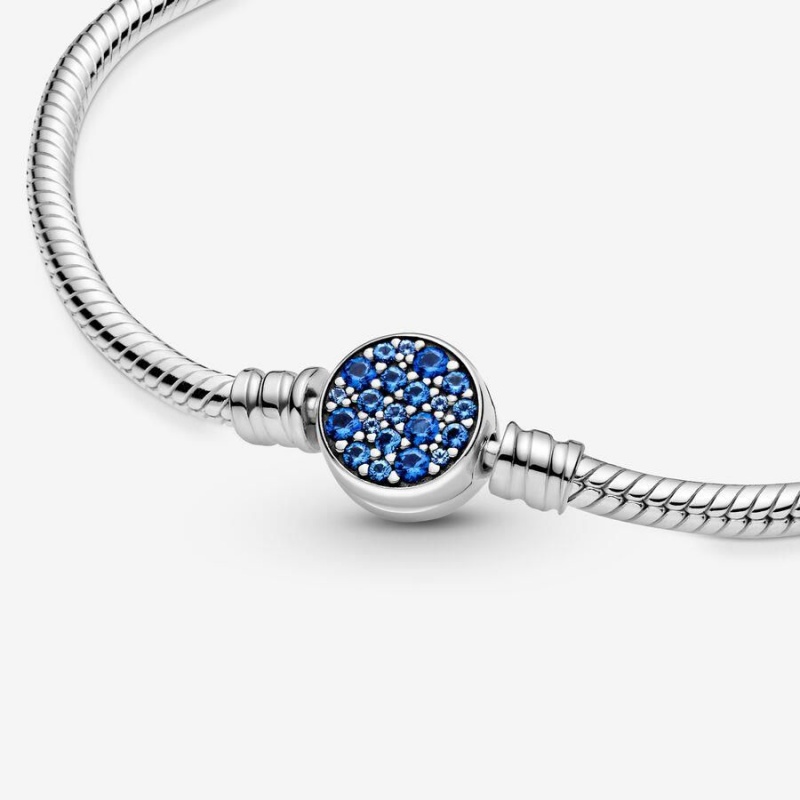 Bracelet Cha?ne Pandora Moments Sparkling Disc Clasp Snake Bleu | MAK-86346196