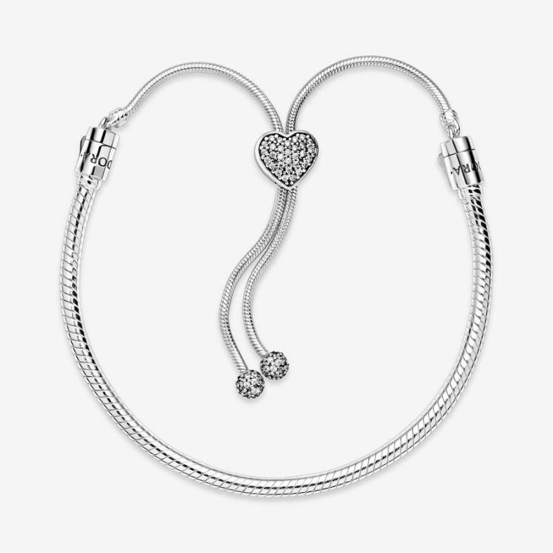 Bracelet Cha?ne Pandora Moments Pavé Heart Clasp Snake Slider | KMP-20229374