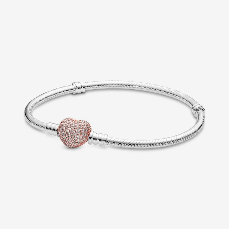 Bracelet Cha?ne Pandora Moments Pavé Heart Clasp Snake | GQN-98144514