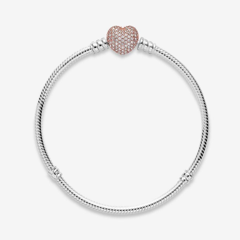 Bracelet Cha?ne Pandora Moments Pavé Heart Clasp Snake | GQN-98144514