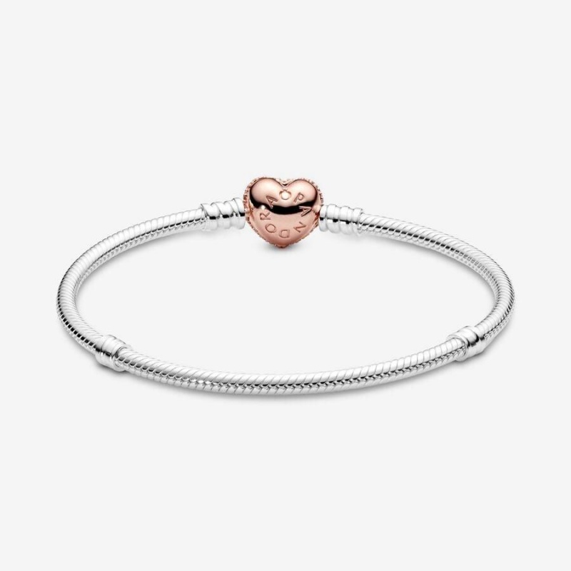 Bracelet Cha?ne Pandora Moments Pavé Heart Clasp Snake | GQN-98144514