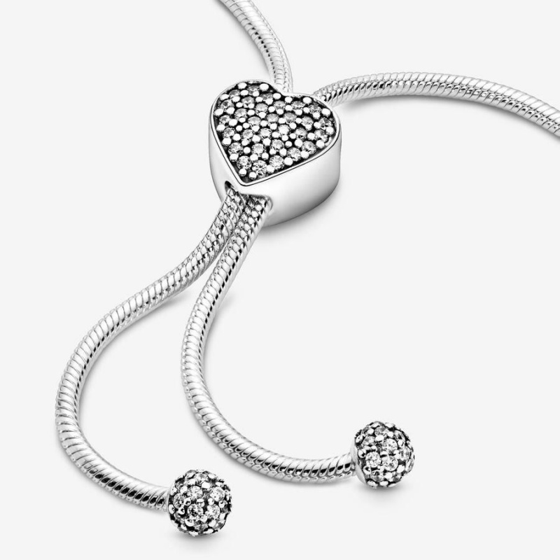 Bracelet Cha?ne Pandora Moments Pavé Heart Clasp Snake Slider | KMP-20229374