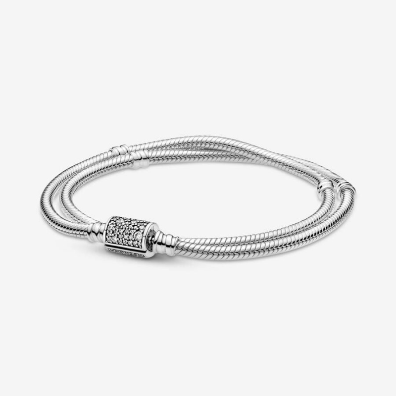 Bracelet Cha?ne Pandora Moments Double Wrap Barrel Clasp Snake | ZSK-86571007