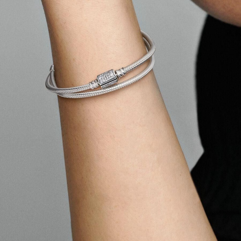 Bracelet Cha?ne Pandora Moments Double Wrap Barrel Clasp Snake | ZSK-86571007