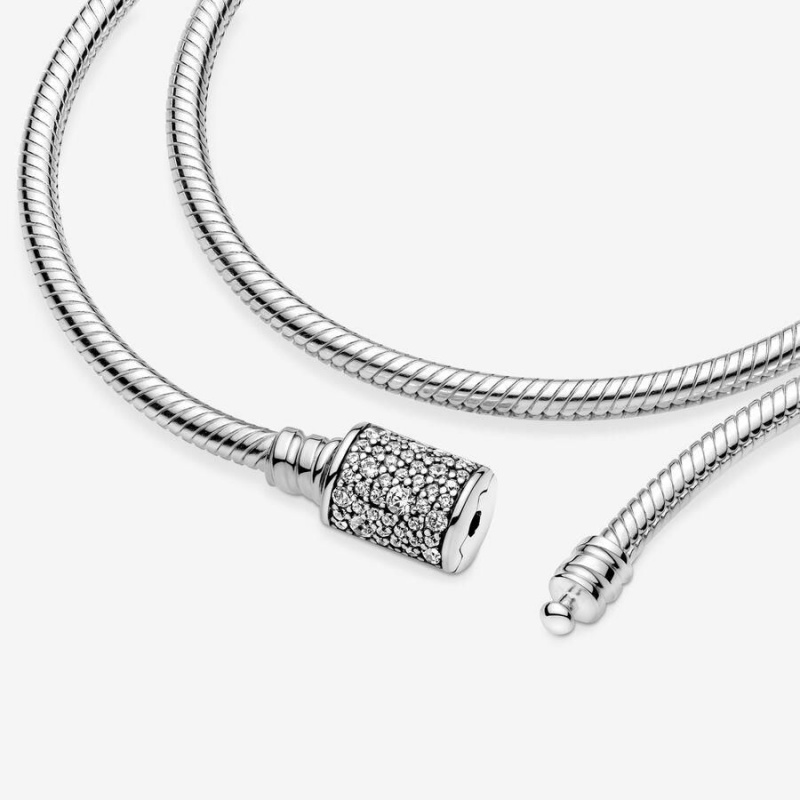 Bracelet Cha?ne Pandora Moments Double Wrap Barrel Clasp Snake | ZSK-86571007