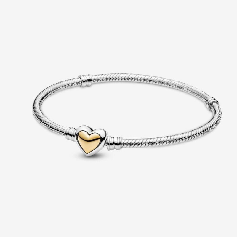 Bracelet Cha?ne Pandora Domed Golden Heart Clasp Snake | YPI-10437005