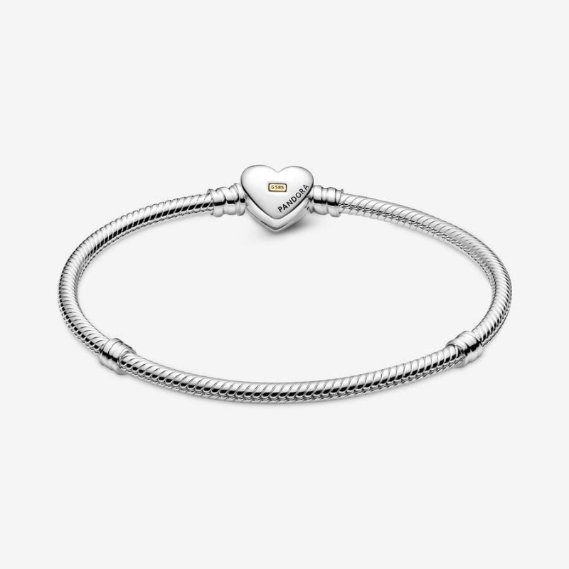 Bracelet Cha?ne Pandora Domed Golden Heart Clasp Snake | YPI-10437005