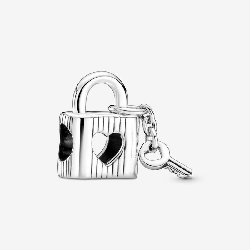 Charm Pandora Padlock & Heart Key Noir | OJQ-35433492