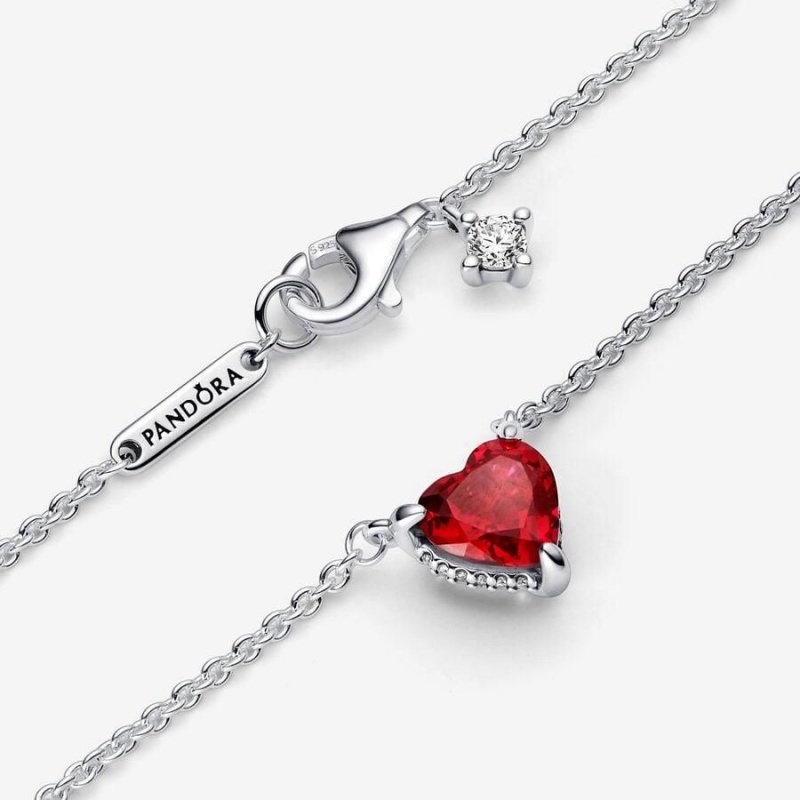 Collier avec Pendentif Pandora Sparkling Heart Halo Collier Rouge | GUX-35411206