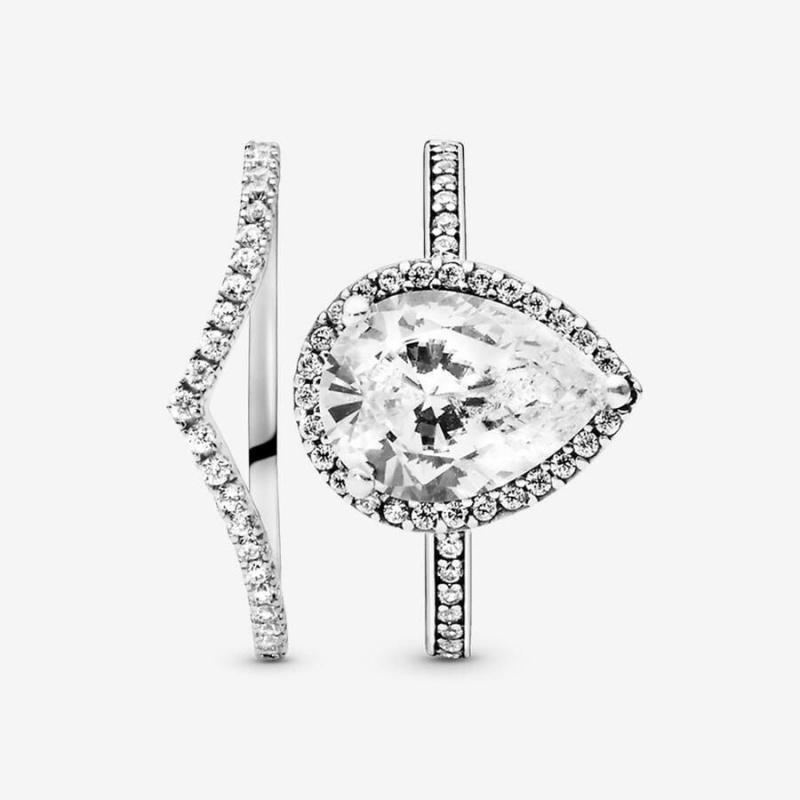 Ensemble Bague Pandora Teardrop Halo and Wishbone Stacking | RQP-73461263