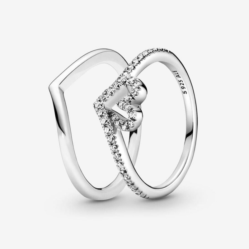 Ensemble Bague Pandora Sparkling Wishbone Heart | AIY-81154067