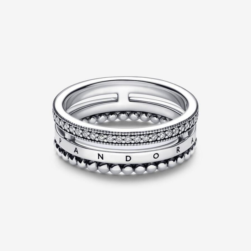 Bague Pandora Signature Logo Pavé & Beads | GNC-97415447