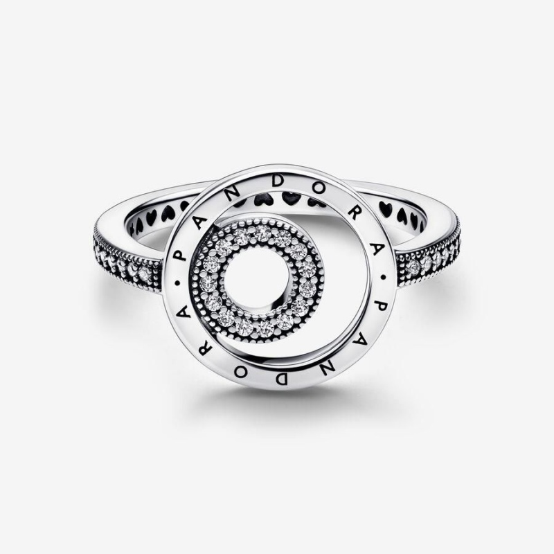 Bague Pandora Signature Logo Circles Pavé | XIE-29801677