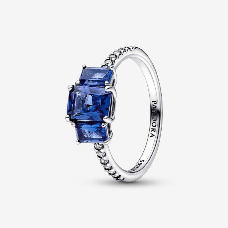 Bague Pandora Rectangular Three Stone Sparkling Bleu | UJC-27579948