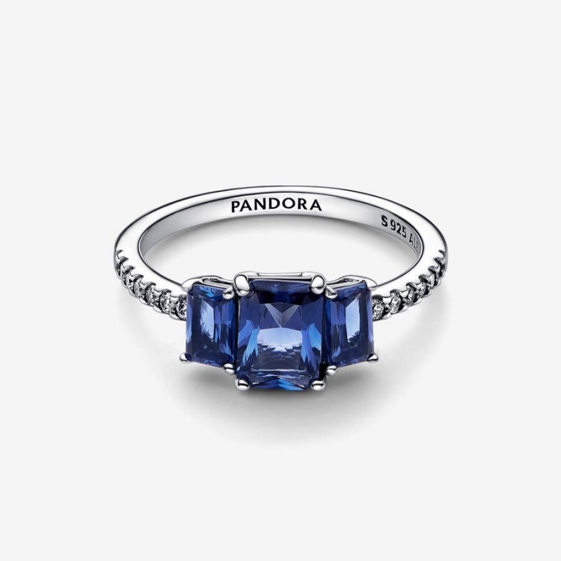 Bague Pandora Rectangular Three Stone Sparkling Bleu | UJC-27579948