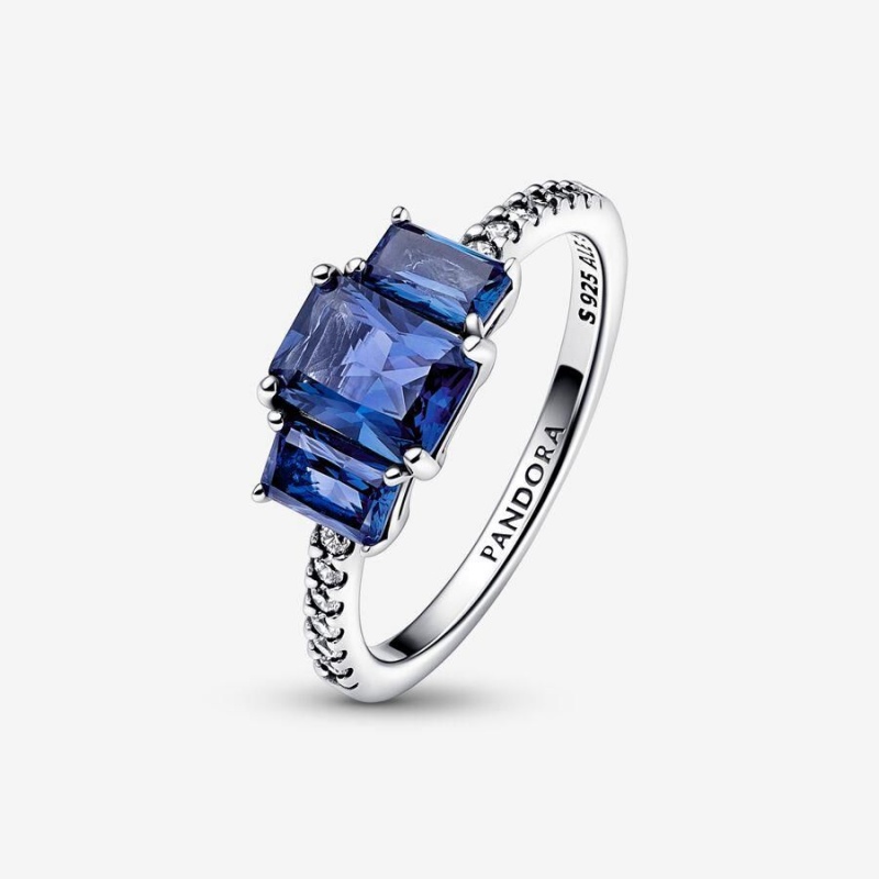 Bague Pandora Rectangular Three Stone Sparkling Bleu | UJC-27579948