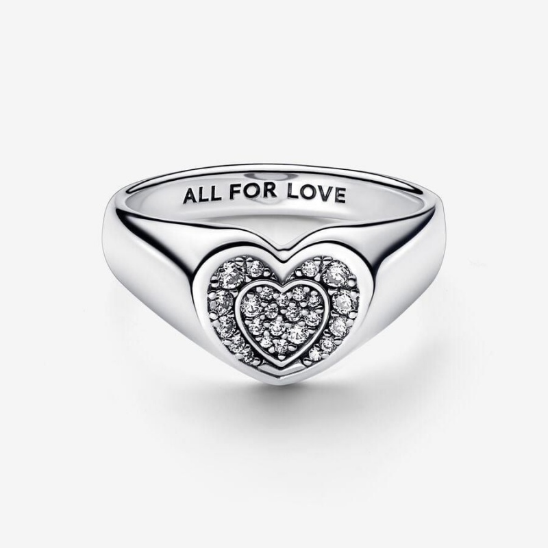 Bague Pandora Radiant Heart Pavé Signet | HUO-93390151