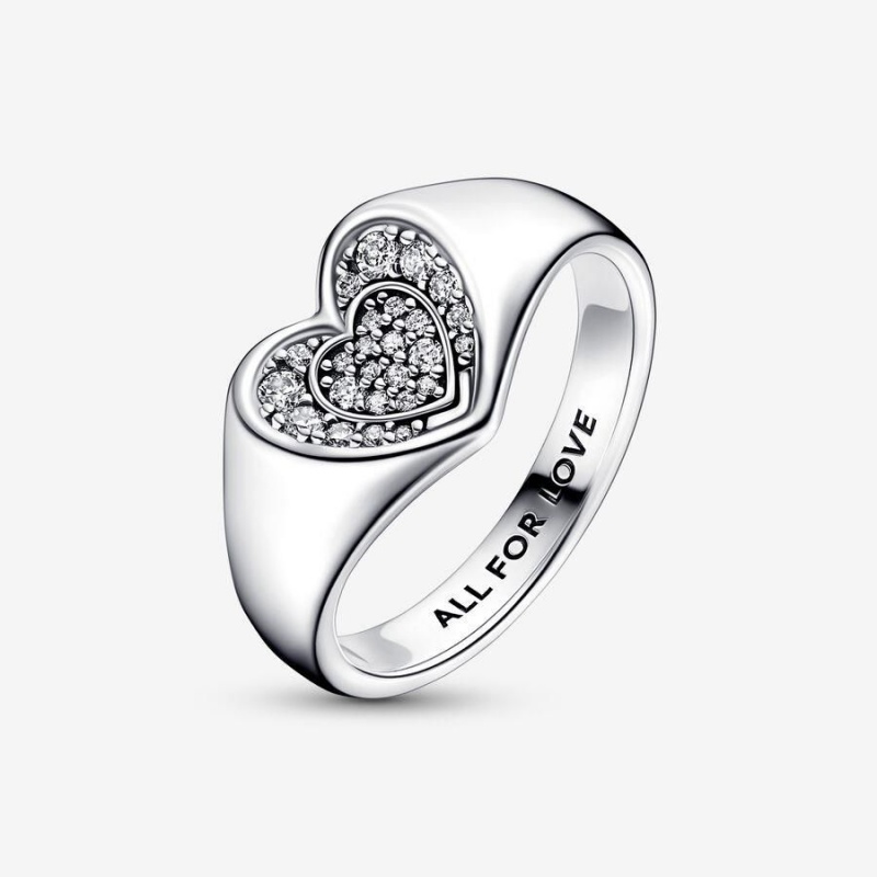 Bague Pandora Radiant Heart Pavé Signet | HUO-93390151