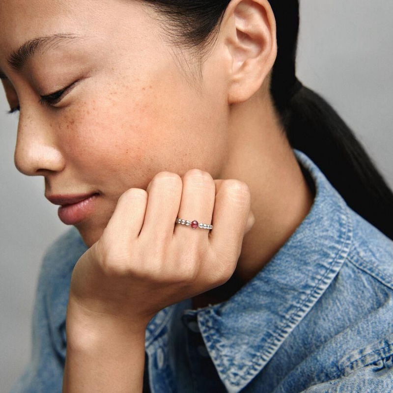 Bague Pandora January Beaded Rouge | ISE-99188470