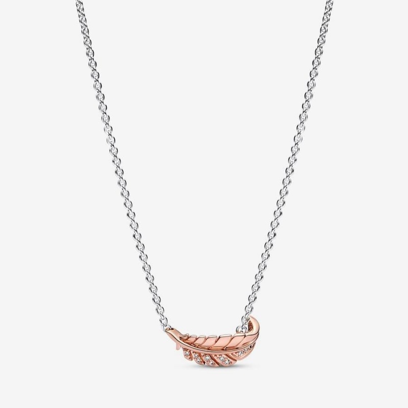 Collier avec Pendentif Pandora Two-Tone Floating Curved Feather Collier | AIZ-09279849