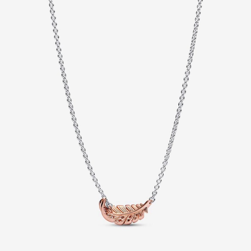 Collier avec Pendentif Pandora Two-Tone Floating Curved Feather Collier | AIZ-09279849