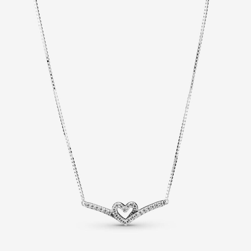 Collier avec Pendentif Pandora Sparkling Wishbone Heart Collier | UFM-85534601