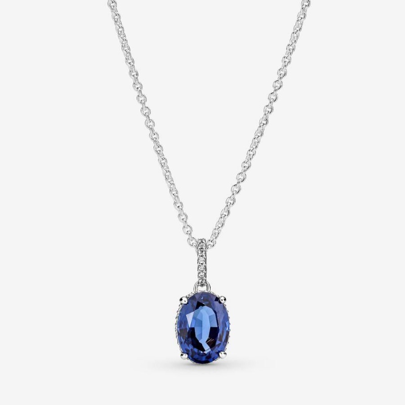 Collier avec Pendentif Pandora Sparkling Statement Halo Bleu | KYL-11786706