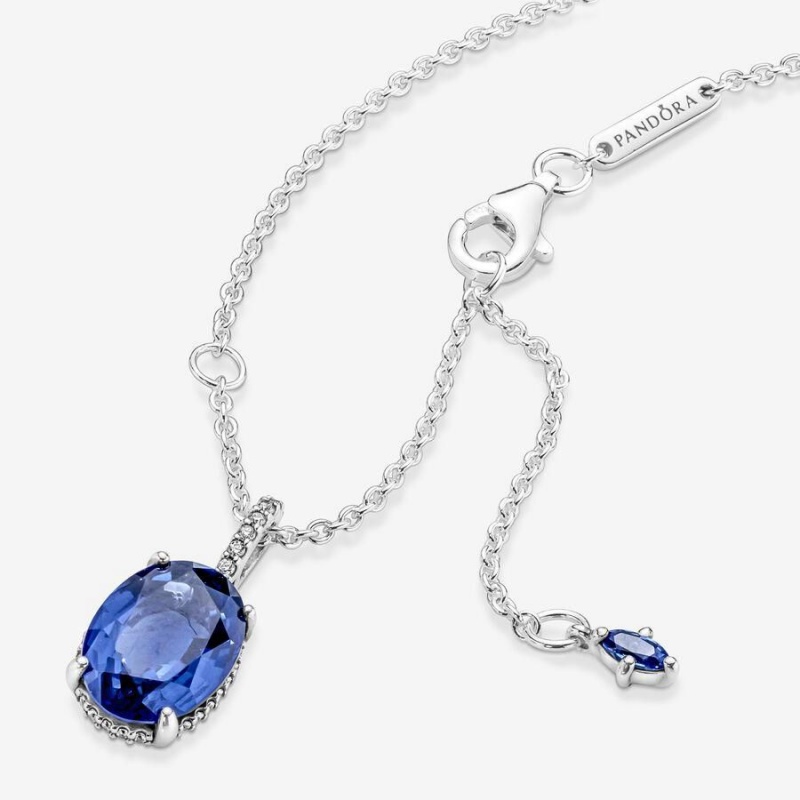 Collier avec Pendentif Pandora Sparkling Statement Halo Bleu | KYL-11786706