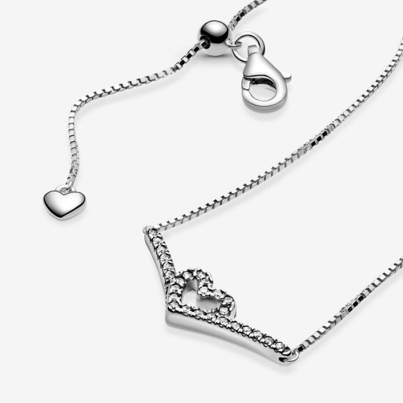 Collier avec Pendentif Pandora Sparkling Wishbone Heart Collier | UFM-85534601