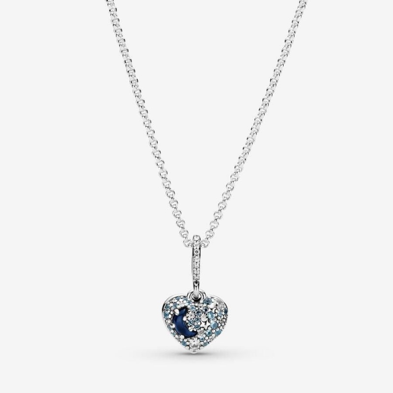 Collier avec Pendentif Pandora Sparkling Moon & Stars Heart Bleu | UZU-66233463