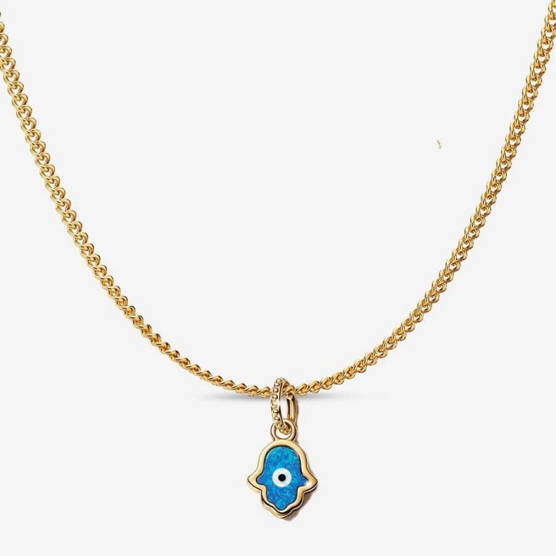 Collier avec Pendentif Pandora Opalescent Hamsa Hand Bleu | PBA-57288419